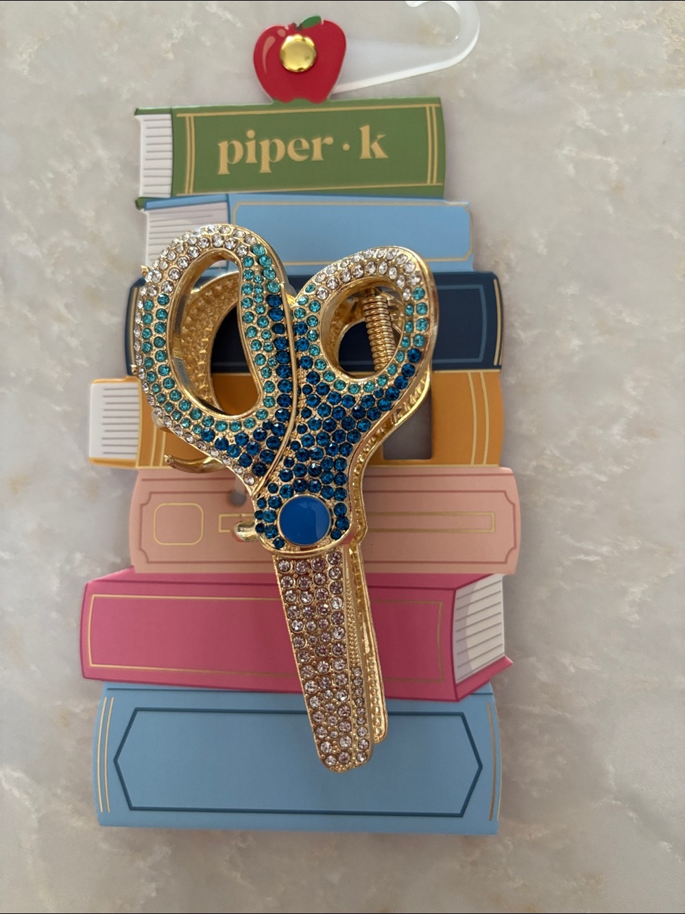 NWT Piper K Gold & rhinestone Scissor Hair Claw Clip